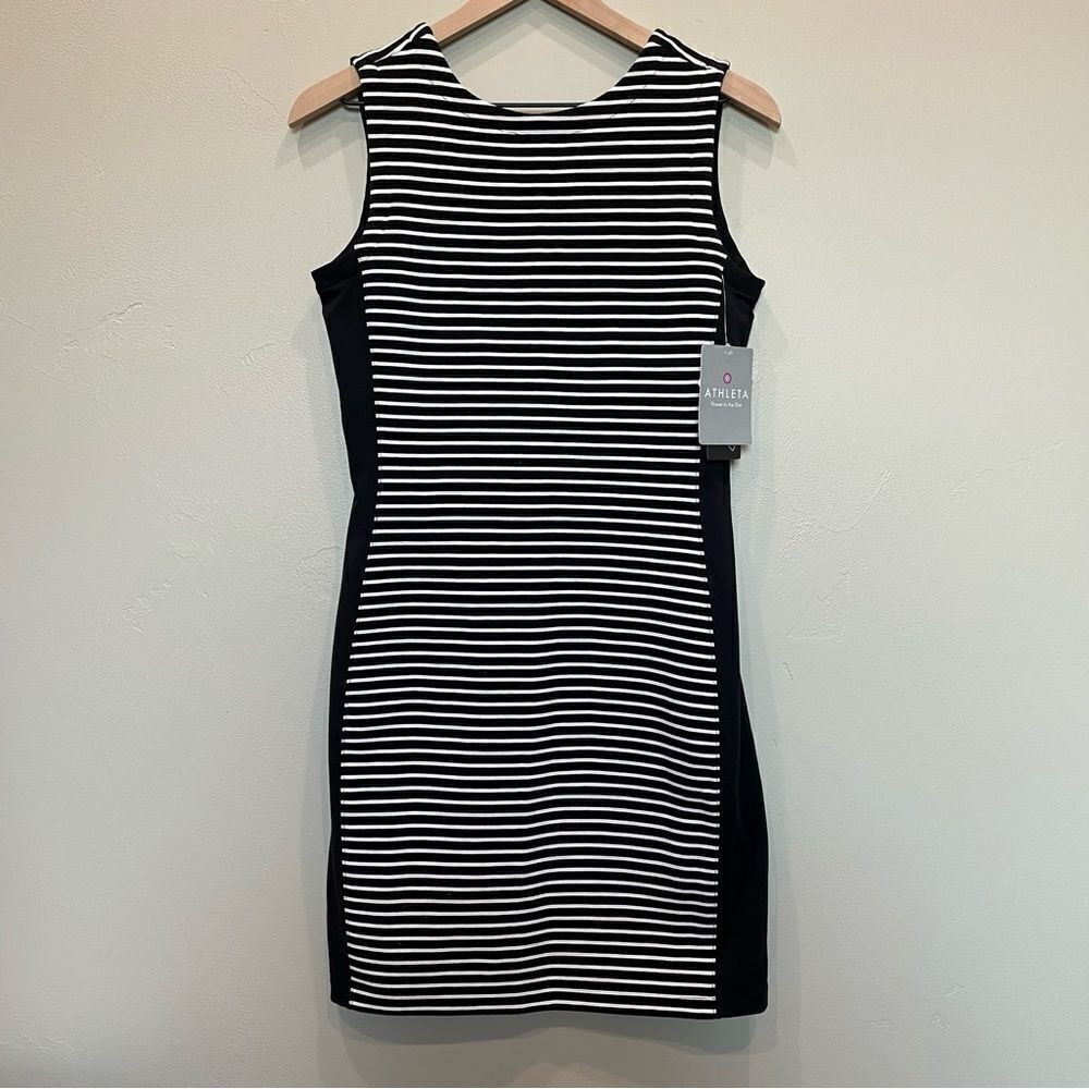 NWT Athleta Mala Sleeveless Stripe Dress Black White - Size: Small